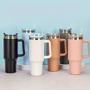 1180ml Tumbler Mug With Lid & Straw, Insulated Travel Mug with Handle